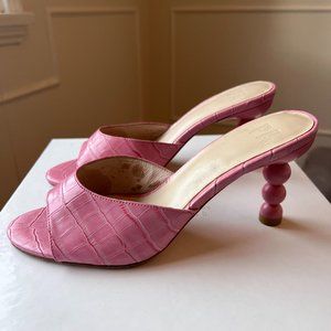 LPA Sofi Heel Pink Croc Embossed Leather Sz 6